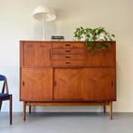 - Vintage highboard, Deens, teak -, Gebruikt, ., Ophalen of Verzenden, 25 tot 50 cm
