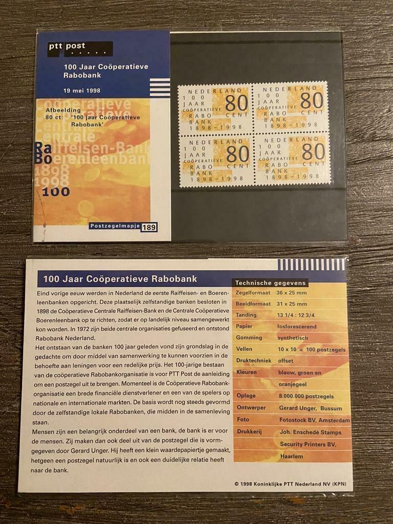 100 jaar Coöperatieve Rabobank postzegels set 4x 80 cent, Postzegels en Munten, Postzegels | Nederland, Postfris, Na 1940, Ophalen of Verzenden