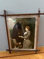 Brocante afbeelding paard hond meisje, Antiek en Kunst, Curiosa en Brocante, Ophalen of Verzenden
