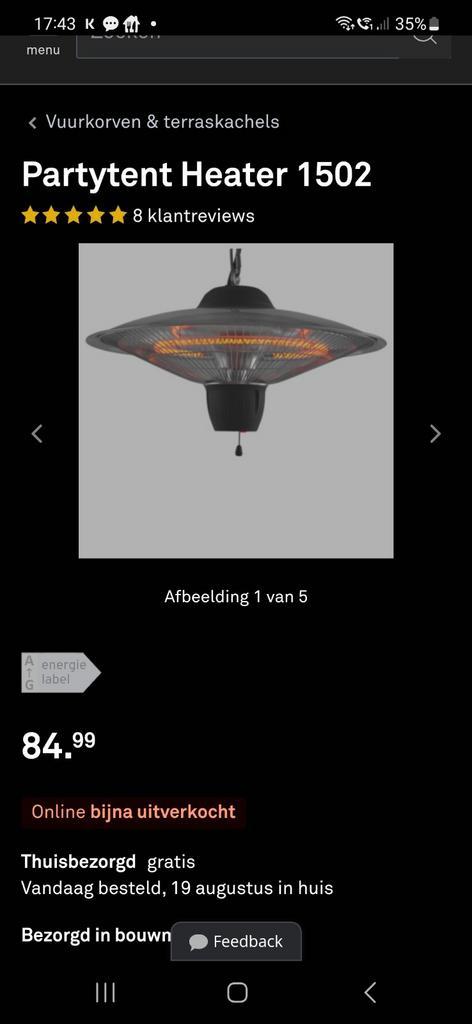 Eurom Partytent Heater 1502 - Plafondheater, Tuin en Terras, Terrasverwarmers, Zo goed als nieuw, Elektrisch, Plafond, Waterbestendig