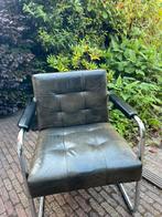 Leren stoel met chroom frame, houten armleuning van Loods 5, Ophalen, Gebruikt, Minder dan 75 cm, Metaal