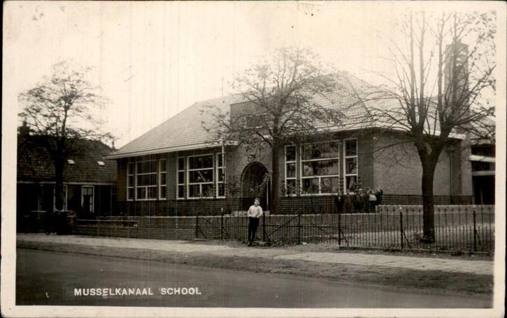 Musselkanaal - School - Fotokaart, Verzamelen, Ansichtkaarten | Nederland, Gelopen, Groningen, 1920 tot 1940, Ophalen of Verzenden