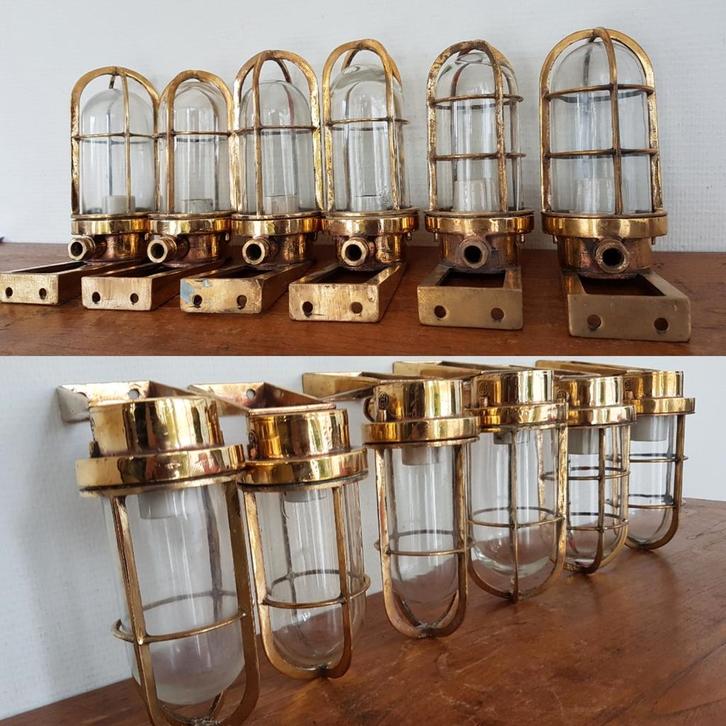 Grote partij messing wandlamp tuinlamp scheepslamp 175ps, Huis en Inrichting, Lampen | Plafondlampen, Gebruikt, Glas, Metaal, Ophalen of Verzenden