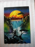 Mooie romantische prent stelletje bij waterval 50 x 35,5 cm, Ophalen of Verzenden, Zo goed als nieuw