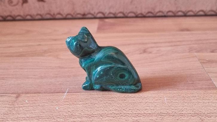 Prachtig Zeldzaam Groen Kat Poes Beeldje Malachiet uit Congo, Verzamelen, Beelden en Beeldjes, Gebruikt, Dier, Verzenden