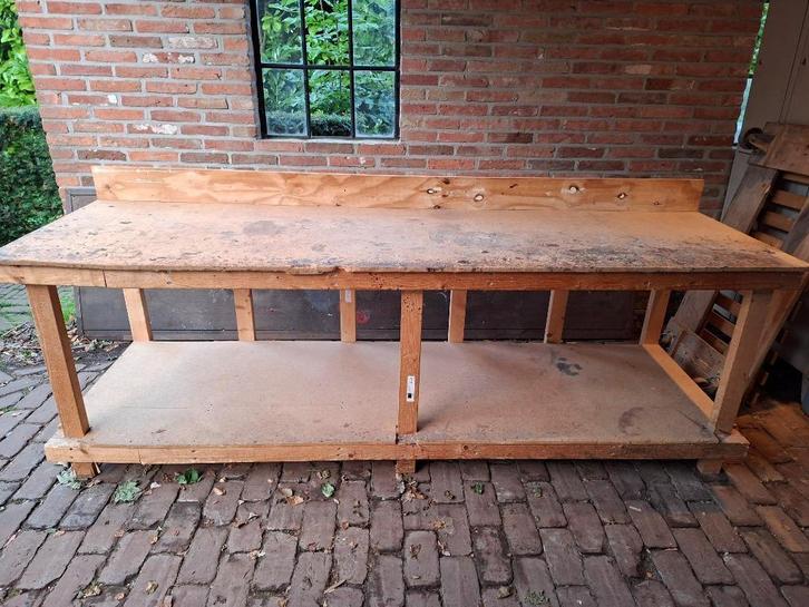 Goede lange diepe houten werkbank, veel werkruimte!, Doe-het-zelf en Verbouw, Werkbanken, Gebruikt, 170 cm of meer, Ophalen