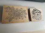 Stempel Rubber Leigh Hannan Kerstman Bloemen, Hobby en Vrije tijd, Stempelen, Ophalen of Verzenden, Zo goed als nieuw, Houten stempel
