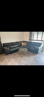 Zwarte leren bank, Huis en Inrichting, Ophalen of Verzenden