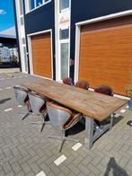 Robuuste stamtafel eettafel vintage lederen stoelen hout, 200 cm of meer, Vintage/ industrieel, 100 tot 150 cm, Rechthoekig