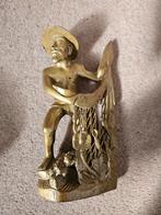 Antiek bronzen beeldje van visser - Zeer Goed, Sieraden, Tassen en Uiterlijk, Broches, 10 cm of meer, Brons, Ophalen of Verzenden