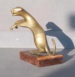 Messing panter sculptuur op houten sokkel, art deco stijl, Ophalen of Verzenden