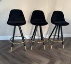 Set van 3 barkrukken velvet zwart/goud, Huis en Inrichting, Barkrukken, Ophalen, Met voetsteun, 60 tot 90 cm, Zo goed als nieuw