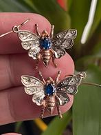 Vlinderoorbellen vermeil rosegoud en 14 k geelgoud diamanten, Sieraden, Tassen en Uiterlijk, Oorbellen, Ophalen of Verzenden, Zo goed als nieuw