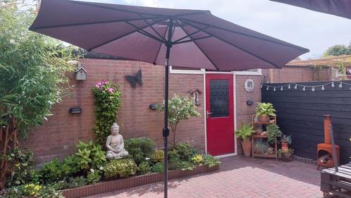 Parasol rond antraciet met slinger 3 meter doorsnede, Tuin en Terras, Parasols, Gebruikt, Stokparasol, 3 tot 4 meter, Kantelbaar