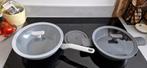 Pannenset Leo  berghoff, Huis en Inrichting, Keuken | Potten en Pannen, Ophalen of Verzenden, Zo goed als nieuw, Rvs, Pannenset