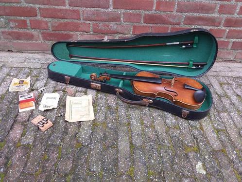 Oude viool koffer gevlamd hout 2 strijkstok hars snaar fluit, Muziek en Instrumenten, Strijkinstrumenten | Violen en Altviolen