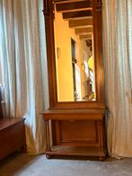 Notenhouten spiegel met tafeltje, Empire (stijl), Antiek en Kunst, Antiek | Spiegels, Ophalen, Rechthoekig, 50 tot 100 cm, 150 tot 200 cm