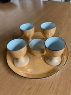 Set eierdopjes op schaal met zoutvaatje, Antiek en Kunst, Curiosa en Brocante, Ophalen of Verzenden