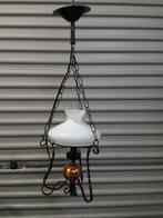 Hanglamp, olielamp elektrisch metaal met koperen bol en witt, Ophalen of Verzenden