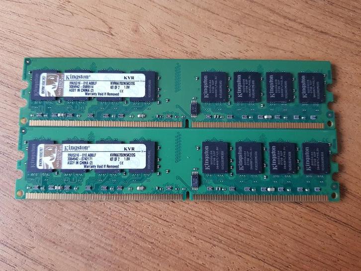2 x 1GB Kingston KVR667D2N5K2/2G DDR2 geheugen, Computers en Software, RAM geheugen, Zo goed als nieuw, Desktop, DDR2, Ophalen of Verzenden