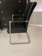 4 Design Eetkamerstoelen - Leder & RVS, Huis en Inrichting, Stoelen, Ophalen, Gebruikt, Zwart, Leer