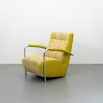 1x Leolux Scylla fauteuil hoge rug in gele stof, Huis en Inrichting, Fauteuils, Ophalen of Verzenden, Zo goed als nieuw, Metaal