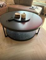 Zwarte salontafel met glazen plaat, Huis en Inrichting, Tafels | Salontafels, Ophalen, Gebruikt, 50 tot 100 cm, Rond