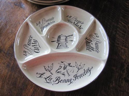 Zes Faience de GIEN fondue of raclette borden gemerkt, Huis en Inrichting, Keuken | Servies, Zo goed als nieuw, Bord(en), Verzenden