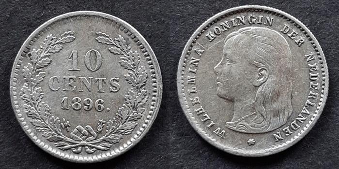10 cent 1896, Postzegels en Munten, Munten | Nederland, Verzenden, Koningin Wilhelmina, 10 cent, Zilver