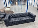 1 stuks Chesterfield bank zwart leer, Huis en Inrichting, Ophalen, Gebruikt, Driepersoons, Rechte bank