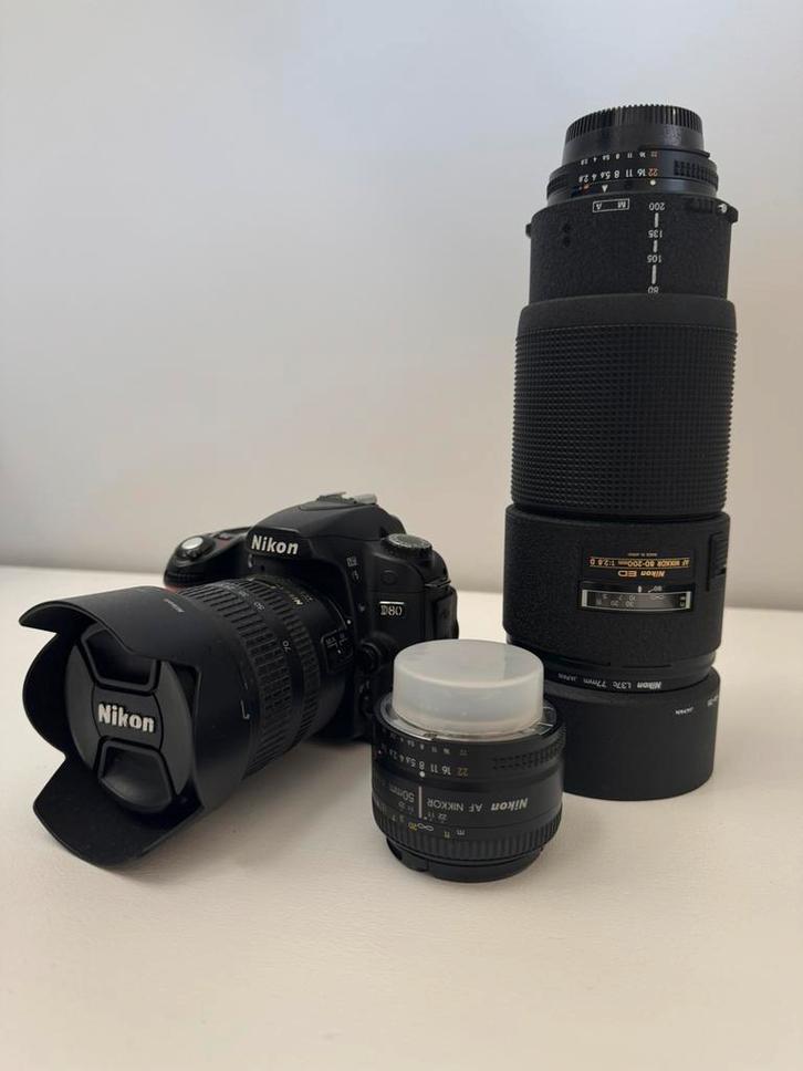 Nikon D80 DSLR camera – Complete set met 3 Nikkor lenzen, Audio, Tv en Foto, Fotografie | Lenzen en Objectieven, Zo goed als nieuw