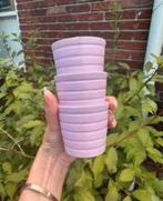 Drie roze bloempotten met ribbel - klein formaat, Tuin en Terras, Bloempotten, Overige materialen, Rond, Ophalen of Verzenden