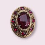 Vintage broche met rode steen en strassteentjes, Sieraden, Tassen en Uiterlijk, Antieke sieraden, Ophalen of Verzenden, Overige materialen