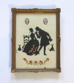 Oud silhouet geborduurd schilderijtje antiek goudkleur lijst, Minder dan 50 cm, Gebruikt, Verzenden, Schilderij