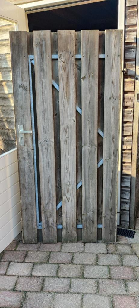 Houten Tuinpoort met Metalen Frame, 90 cm 186,5., Tuin en Terras, Tuinpoorten, Gebruikt, Looppoort, Hout, 150 tot 200 cm, Minder dan 100 cm