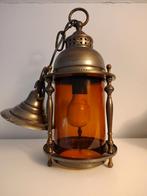 Zeldzame hanglamp messing en oranje glas uit het begin 1900, Antiek en Kunst, Antiek | Lampen, Ophalen of Verzenden