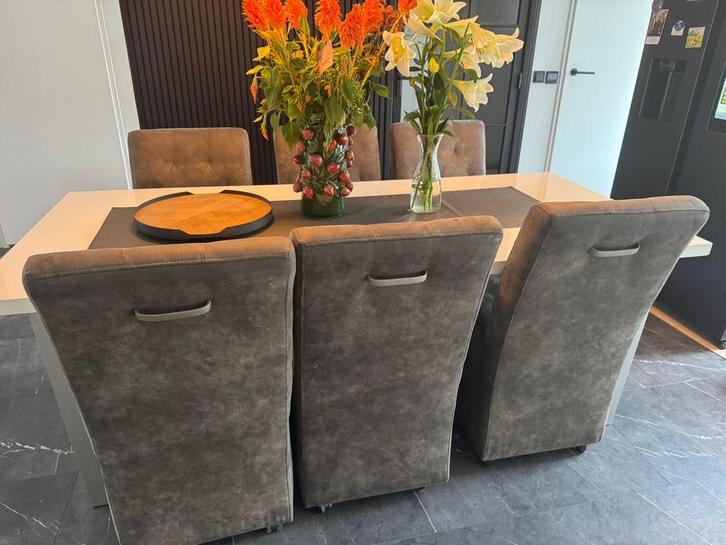 Eethoek met 6 stoelen en slaapbank, Huis en Inrichting, Tafels | Eettafels, Gebruikt, 100 tot 150 cm, 200 cm of meer, Vijf personen of meer
