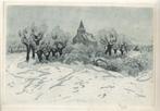 C. Jacob ets aquatint "Kerkje in Sneeuwlandschap' gesigneerd, Antiek en Kunst, Ophalen