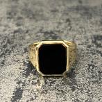 14 karaats gouden zegelring onyx steen