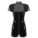 Korte zwarte dames catsuit / lak leren wetlook jumpsuit body, Verzenden, Nieuw, Kleding