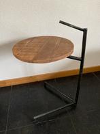 Bijzettafeltje met houten blad en metalen frame, Minder dan 55 cm, Gebruikt, Rond, Hout