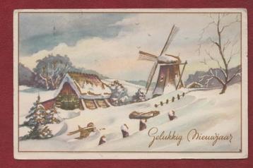 Gelukkig Nw.jaar - Molen en schuur in de sneeuw - 1953 (???) beschikbaar voor biedingen