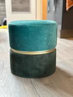 Groene Velvet Poef met Gouden Rand, Minder dan 50 cm, Rond, Ophalen of Verzenden, Zo goed als nieuw