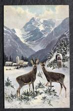 Twee reeen bij een Mariakapelletje in de sneeuw, Verzenden, Voor 1920, Ongelopen, Wild dier