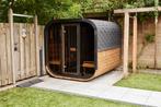 Tuinsauna Cube, buitensauna, duurzaam thermohout, panorama, Ophalen, Fins of Traditioneel, Wellnessandgarden, Info@leisure-wellness-group.com