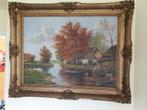 Schilderij circa 1920 landschap, rivier, boerderij, Ophalen of Verzenden