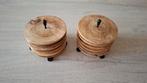 2 x 6 houten onderzetters op zwarte metalen houders, Ophalen of Verzenden, Gebruikt, Overig