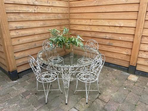 Portugese originele metalen tuinset uit de jaren 1960, Tuin en Terras, Tuintafels, Gebruikt, Rond, Metaal, Ophalen
