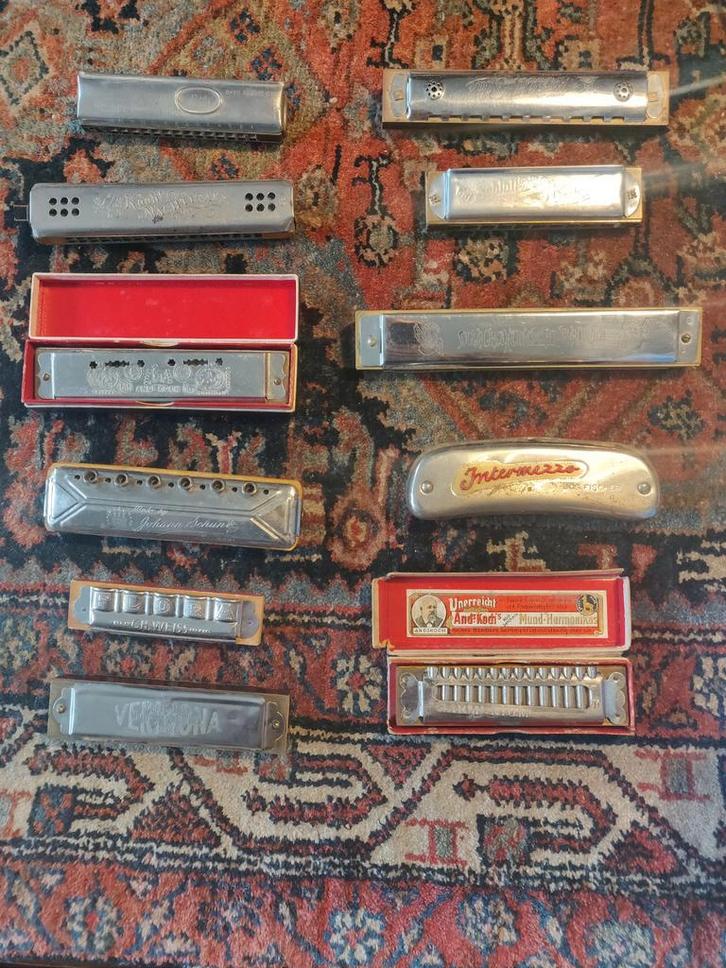 Oude Mondharmonica Collectie - In 1 Koop!, Muziek en Instrumenten, Blaasinstrumenten | Blokfluiten, Gebruikt, Overige typen, Ophalen