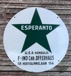 Emaille bord reclamebord Esperanto wereldtaal Den Haag, Antiek en Kunst, Antiek | Emaille, Ophalen of Verzenden